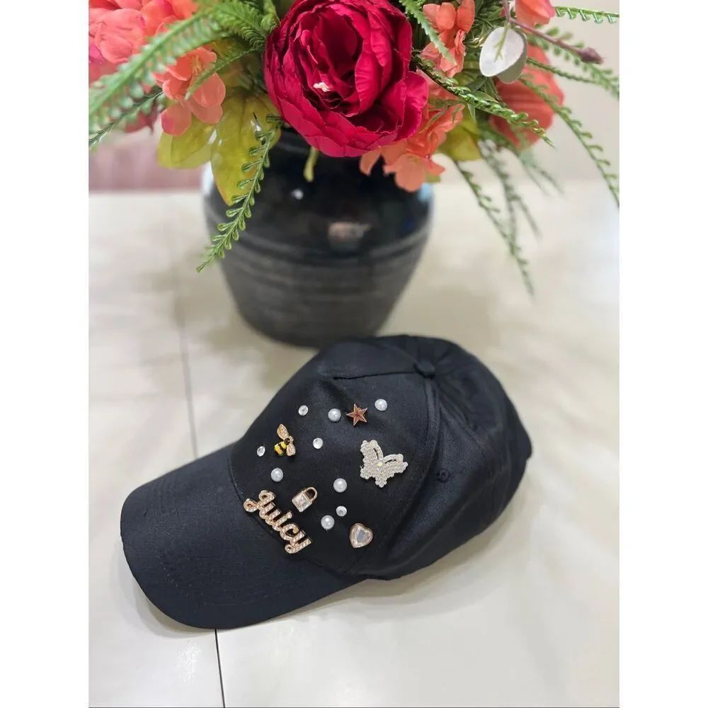 Juicy Couture Women's Rhinestone Crystals Logo Charm Baseball Cap Black One Size